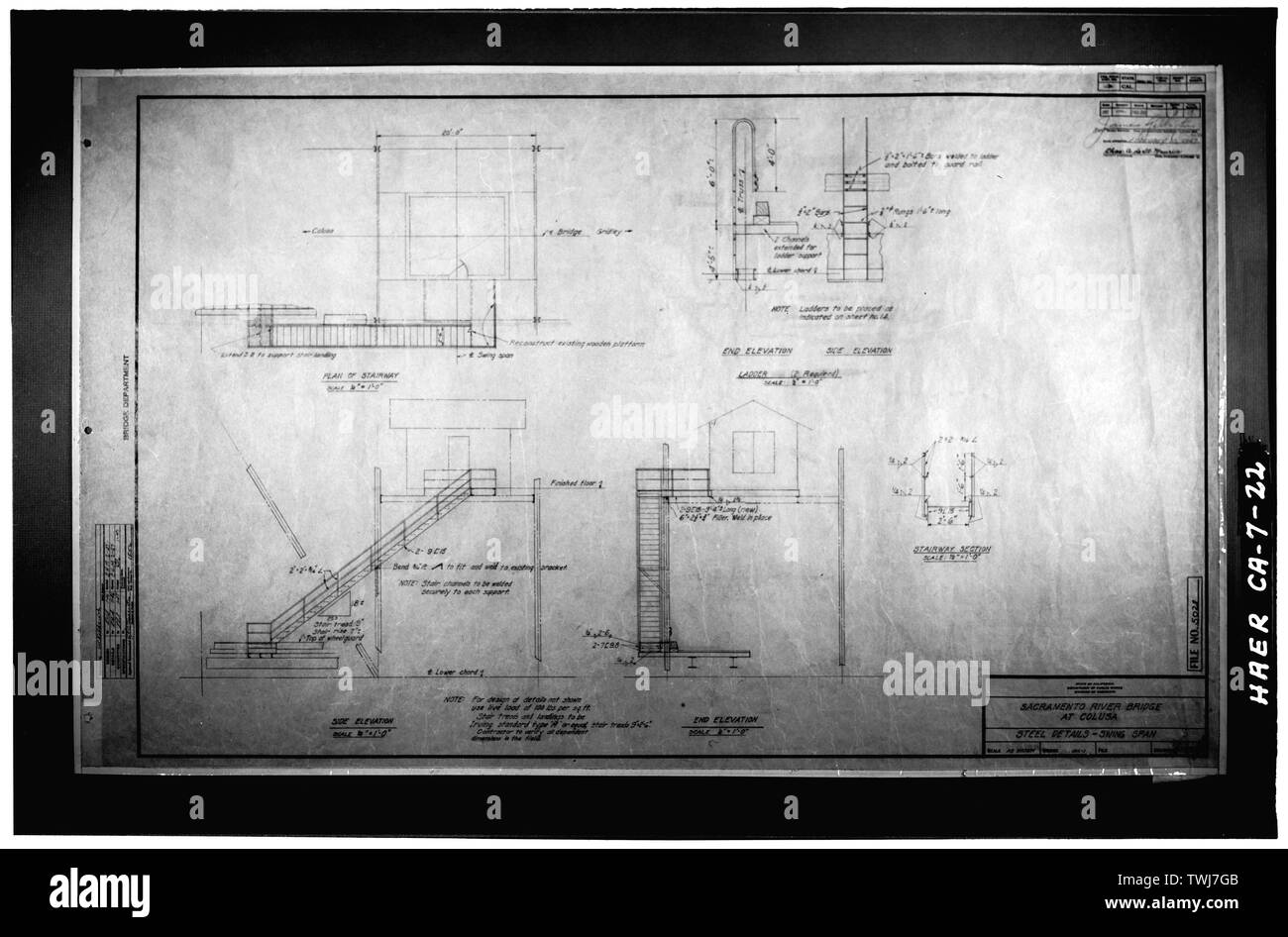 Blatt Nr. C -1935-9 mit dem Titel 'Steel Details Swing Span.' - Colusa Brücke, Spanning Sacramento River, Colusa, Colusa County, CA Stockfoto