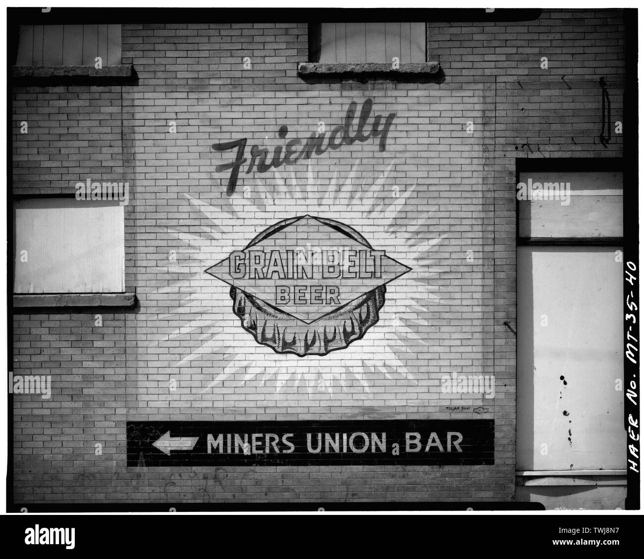 Zeichen gemalt auf der Seite eines Gebäudes. - Butte Historic District, begrenzt durch Kupfer, Arizona, Quecksilber und Continental Straßen, Butte, Silver Bow County, MT. Stockfoto