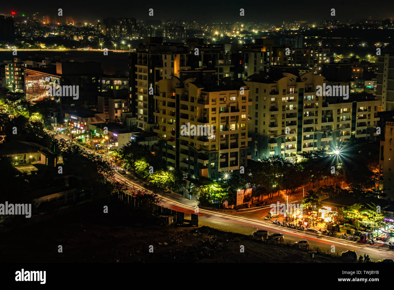 Nacht Stadtbild in Pune, Indien. Stockfoto