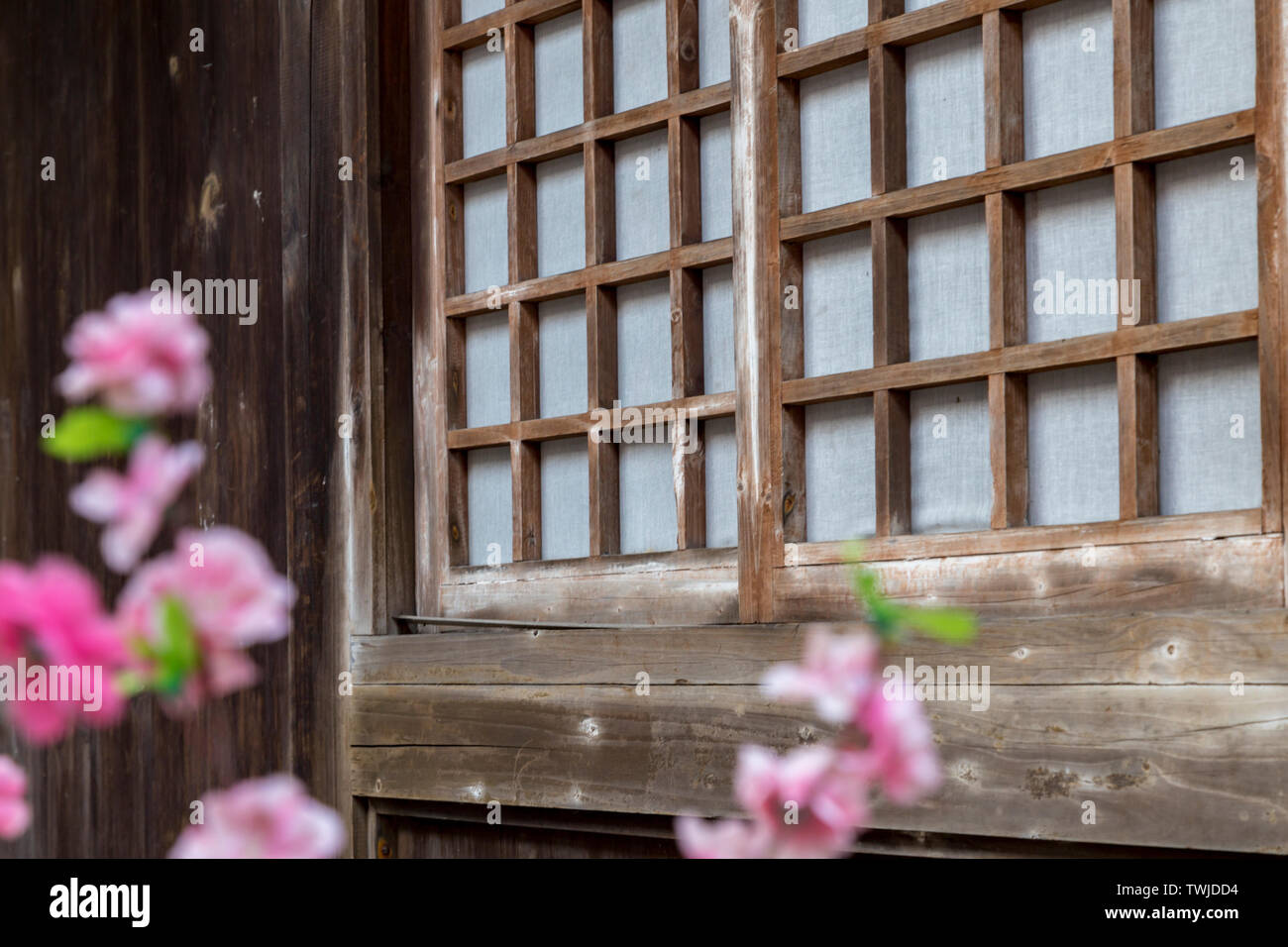 In der Nähe der alten Holzfenster Stockfoto