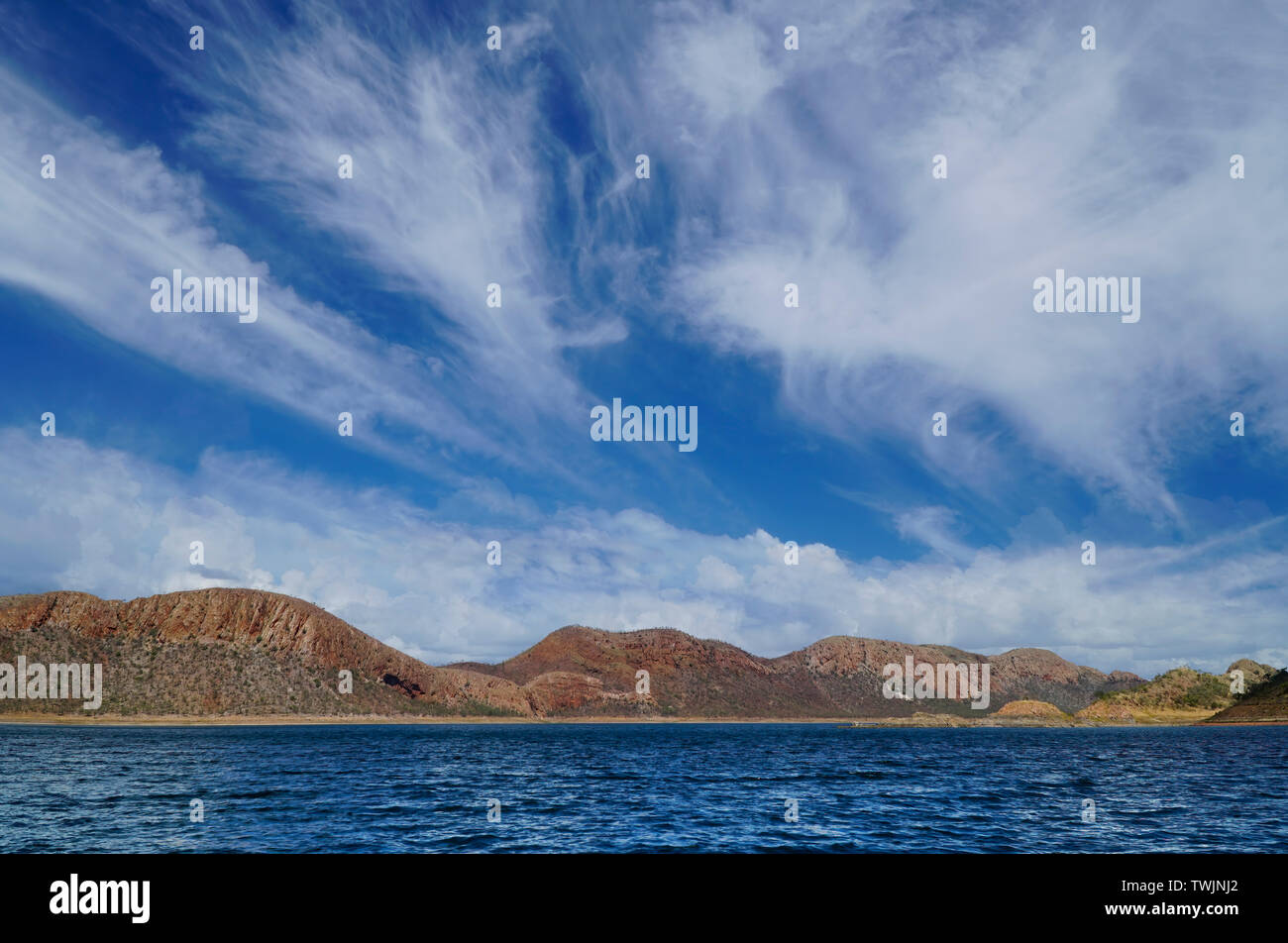 Lake Argyle ist Western Australiens größte und Australiens zweite largestfreshwater künstlichen Behälter durch Volumen und Teil der Ord River Bewässerung Stockfoto