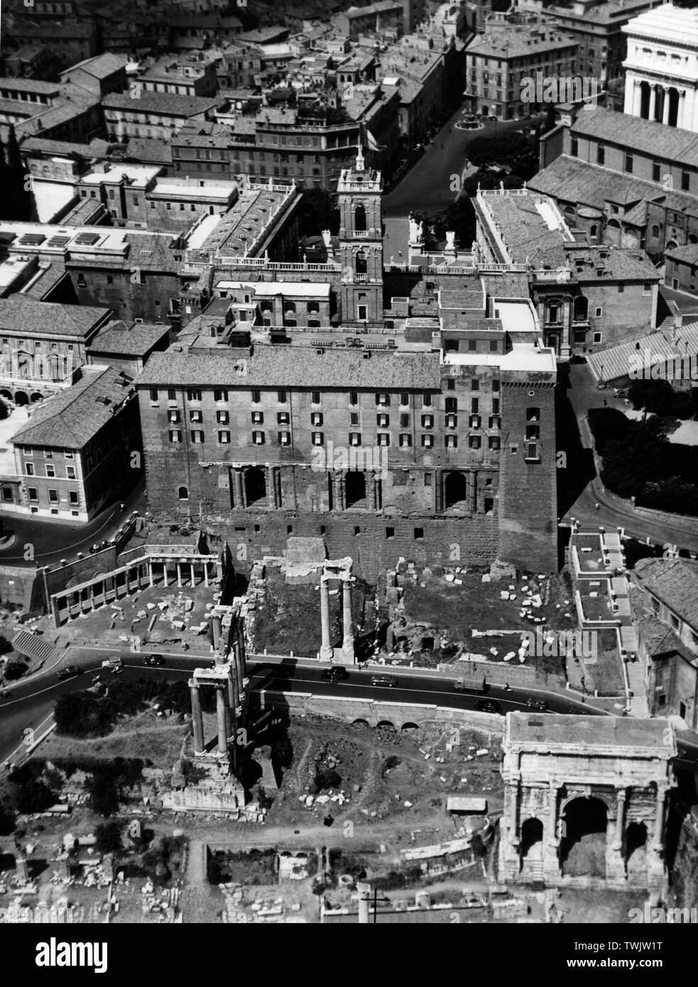 Italien, Rom, Luftaufnahme des Campidoglio, 1955 Stockfoto