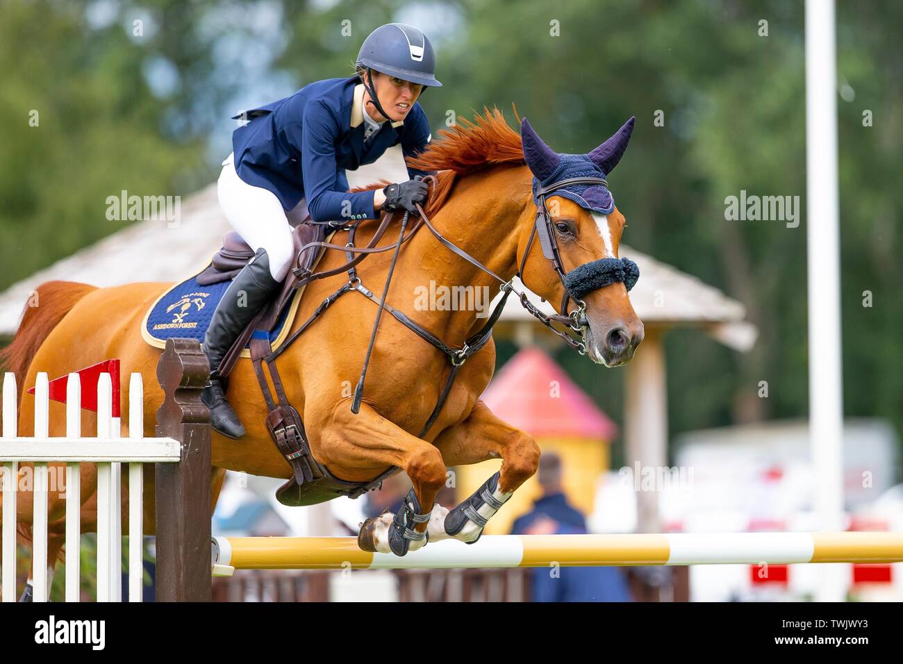 Hickstead, West Sussex, UK. Juni, 2019 20. Platz 5. Harriet Nuttall, Nacht der Herrlichkeit O.L. GBR. Der Stein Juweliere Vase. CSI 4*. 1,454 m Al Shira'aa Hickstead Derby treffen. Hickstead. West Sussex. Vereinigtes Königreich. GBR. 20.06.2019. Credit: Sport in Bildern/Alamy leben Nachrichten Stockfoto