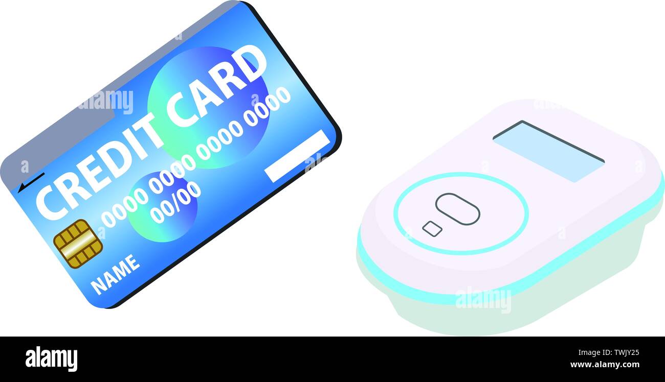 Dies ist ein anschauliches Beispiel für das elektronische Geld Zahlung per Kreditkarte. Stock Vektor