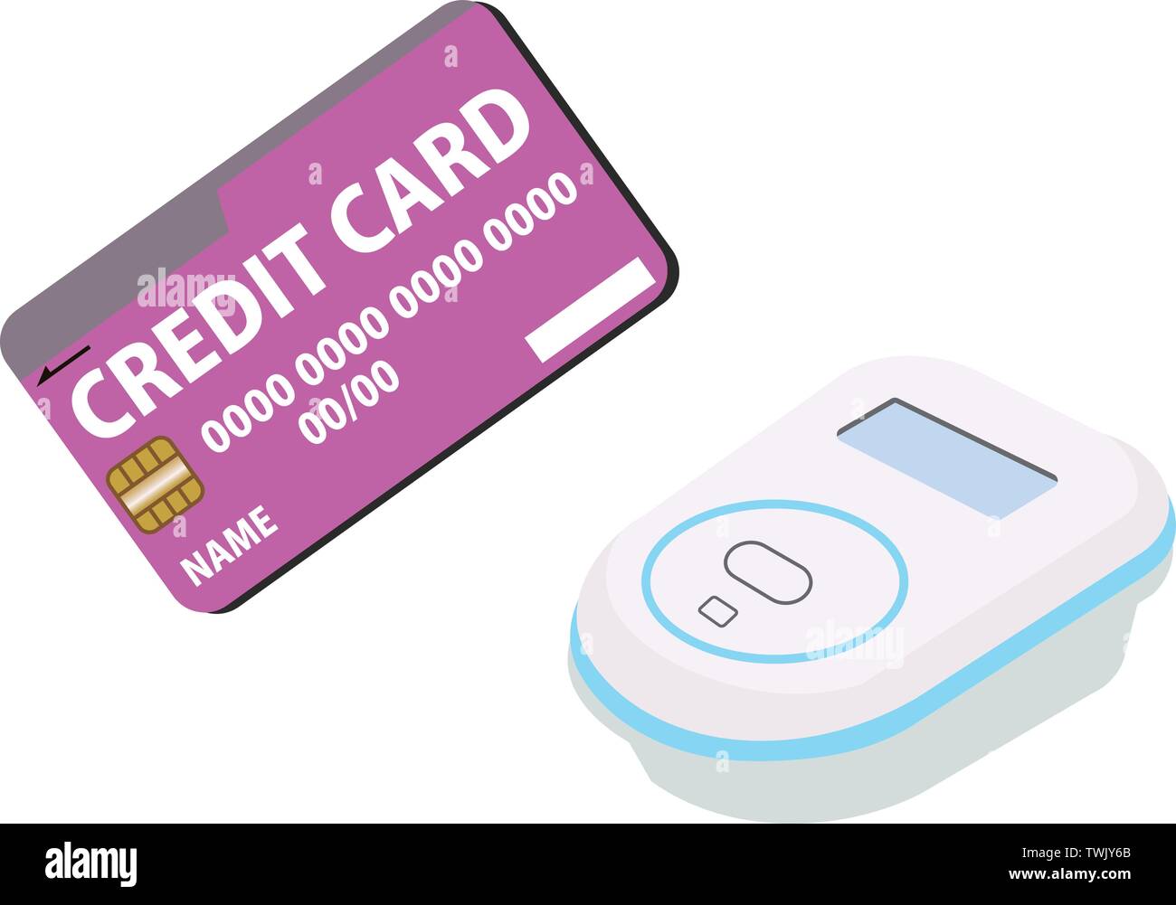Dies ist ein anschauliches Beispiel für das elektronische Geld Zahlung per Kreditkarte. Stock Vektor