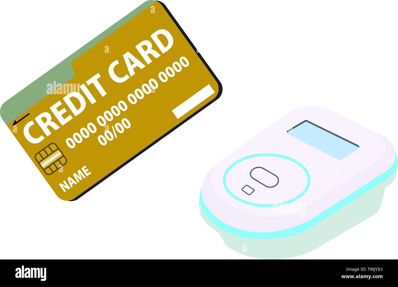 Dies ist ein anschauliches Beispiel für das elektronische Geld Zahlung per Kreditkarte. Stock Vektor