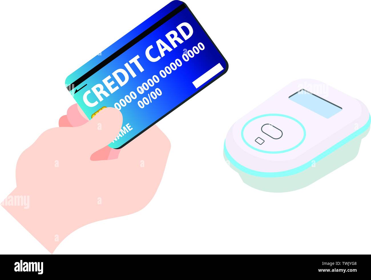 Dies ist ein anschauliches Beispiel für das elektronische Geld Zahlung per Kreditkarte. Stock Vektor