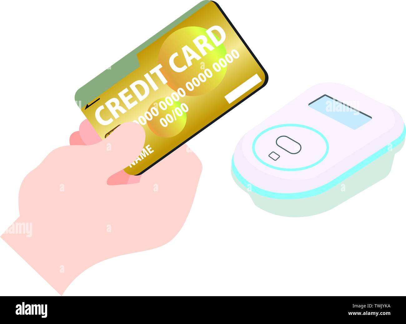 Dies ist ein anschauliches Beispiel für das elektronische Geld Zahlung per Kreditkarte. Stock Vektor