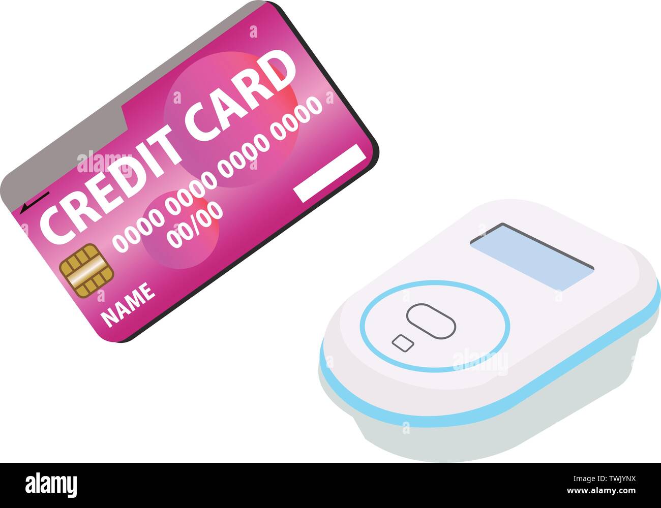 Dies ist ein anschauliches Beispiel für das elektronische Geld Zahlung per Kreditkarte. Stock Vektor