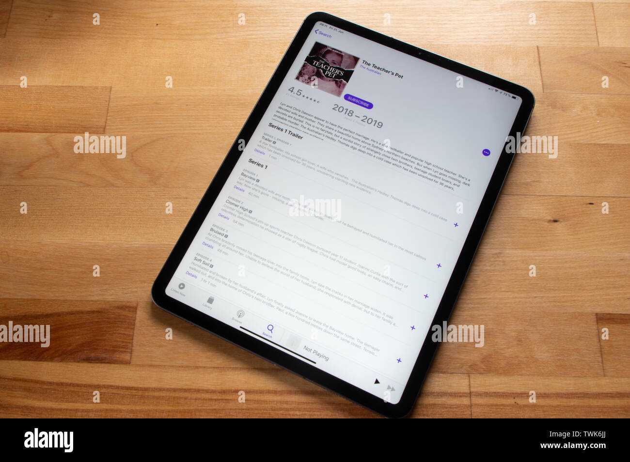 '' Des Lehrers Pet" Podcast von der Australischen auf dem iPad Stockfoto