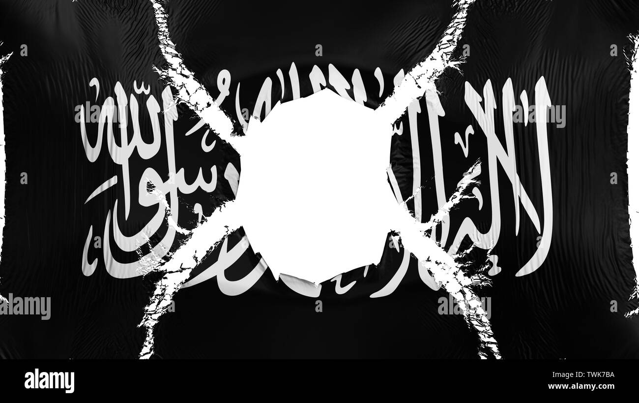 Schwarz Jihad Flagge mit einer Bohrung Stockfoto