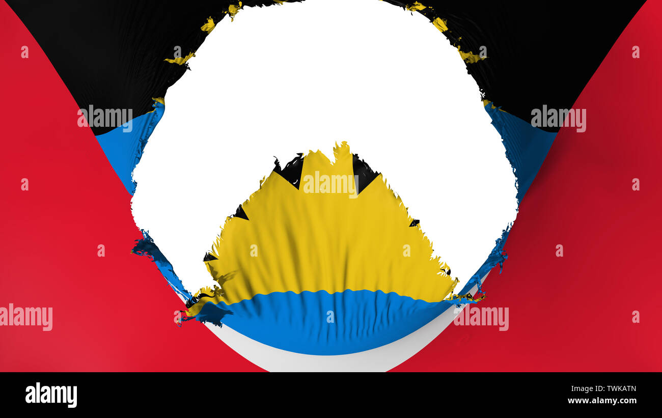 Großes Loch in Antigua und Barbuda Flagge Stockfoto