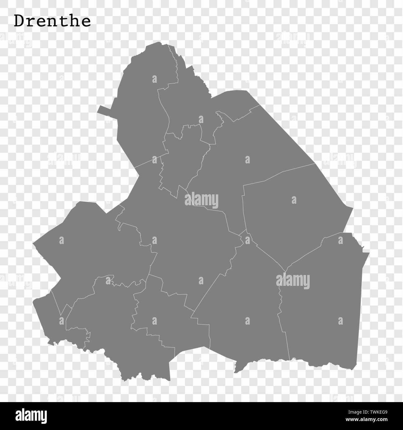 Hohe Qualität Karte von Drenthe ist eine Provinz der Niederlande, mit den Grenzen der Gemeinden Stock Vektor