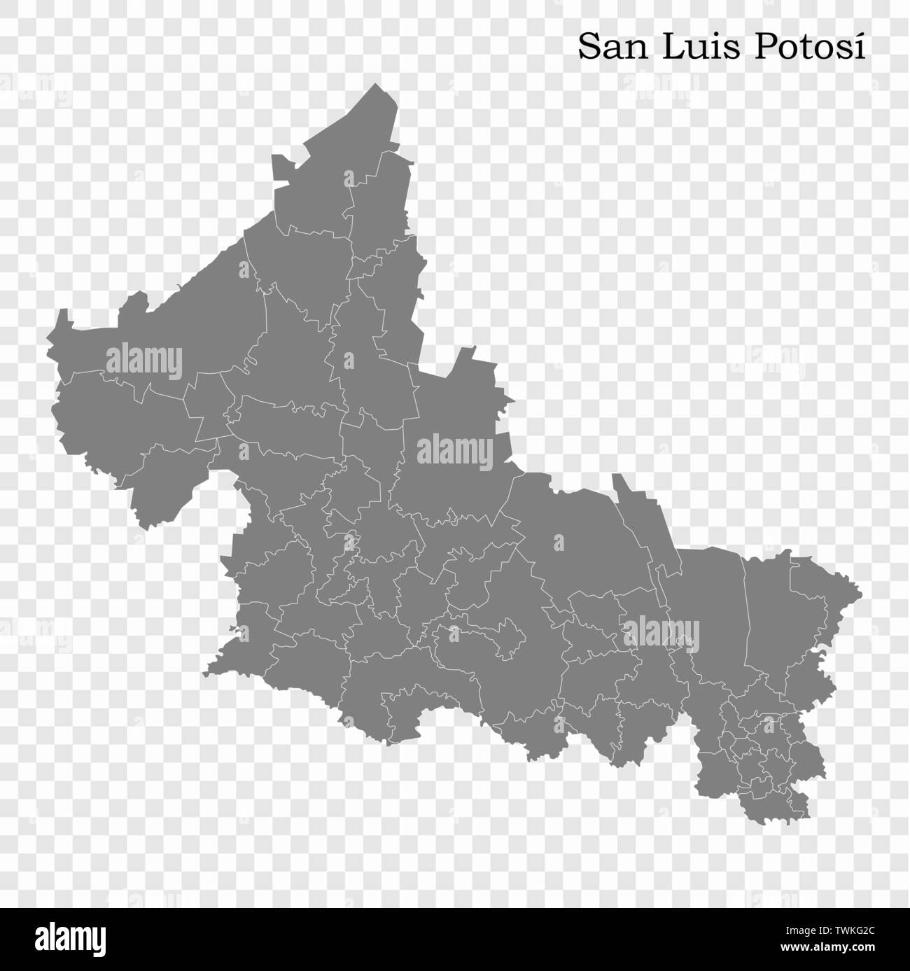 Hohe Qualität Karte von San Luis Potosi ist ein Staat von Mexiko, mit den Grenzen der Gemeinden Stock Vektor