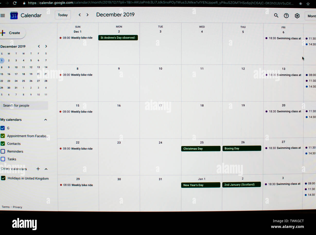 Google Kalender Monatsansicht Stockfoto