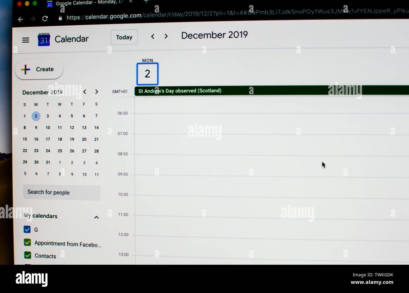 Google Kalender Tagesansicht Stockfoto