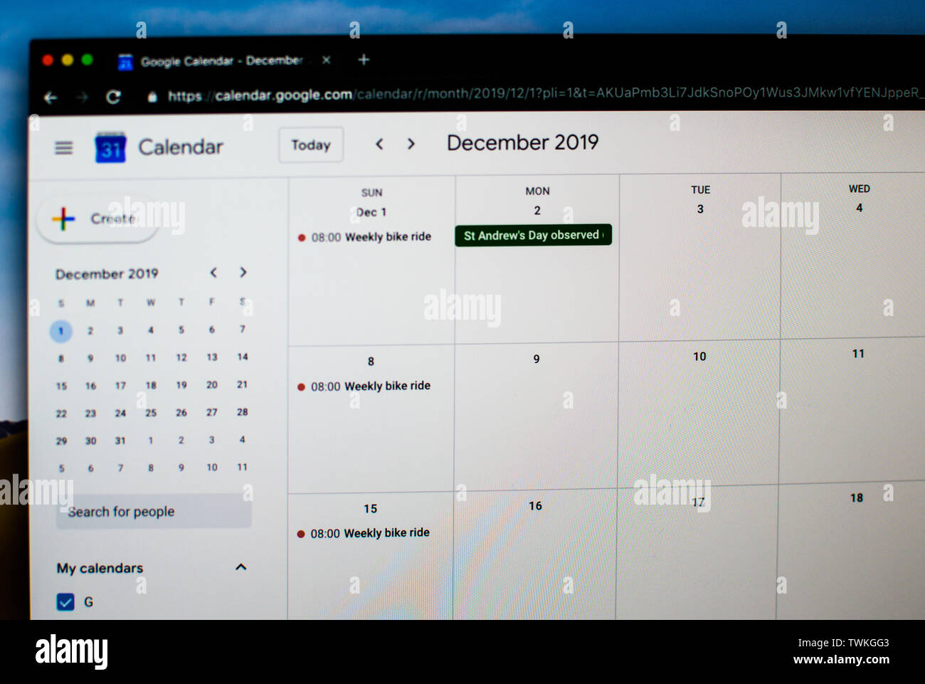 Google Kalender Monatsansicht Stockfoto