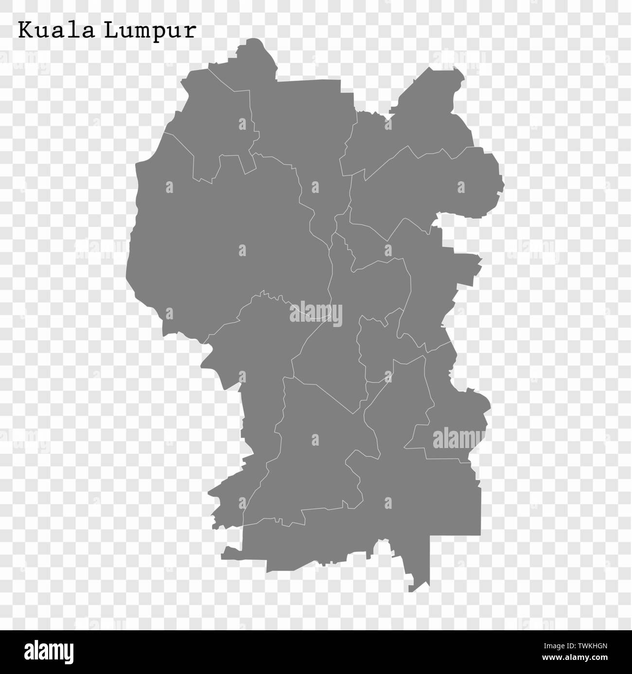 Hohe Qualität Karte von Kuala Lumpur ist ein Zustand von Malaysia, mit den Grenzen der Kreise Stock Vektor