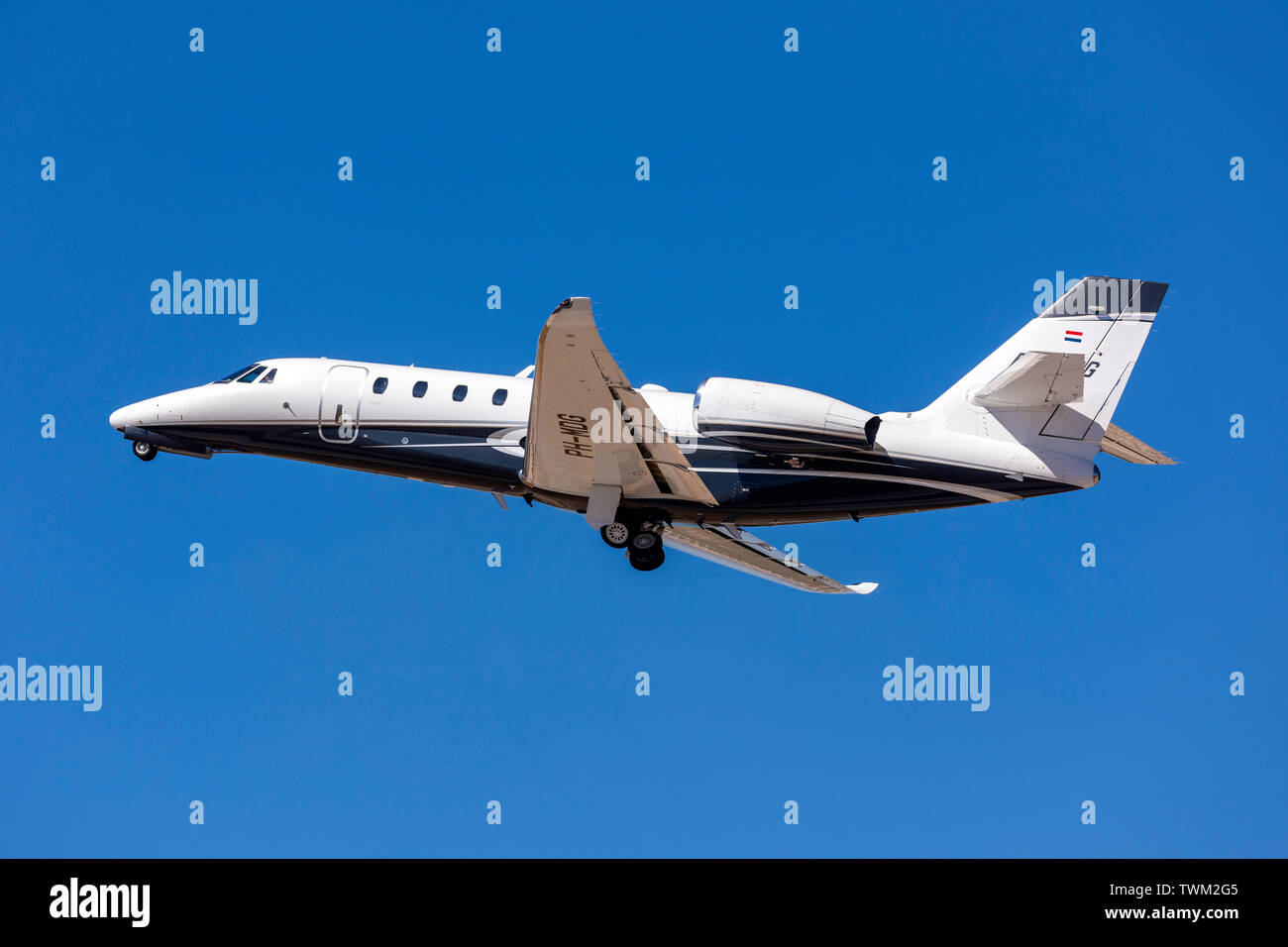 Eine private Cessna 680 Citation Sovereign + (REG: PH-MDG) Start- und Landebahn 31. Stockfoto