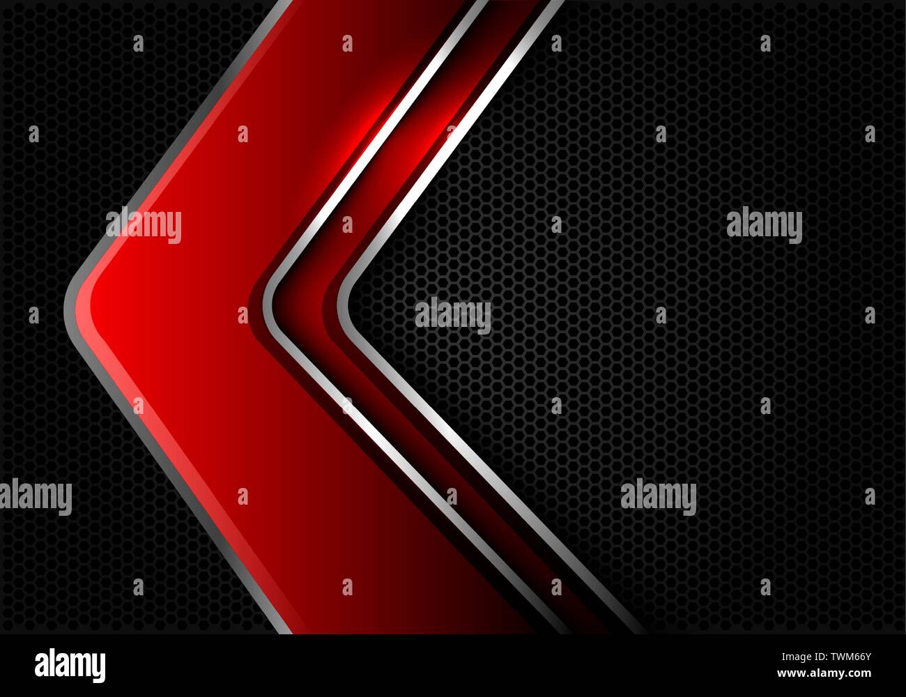 Abstrakte roter Pfeil Silver Line Richtung auf Hexagon mesh Design moderner Luxus futuristischen Hintergrund Vector Illustration. Stock Vektor