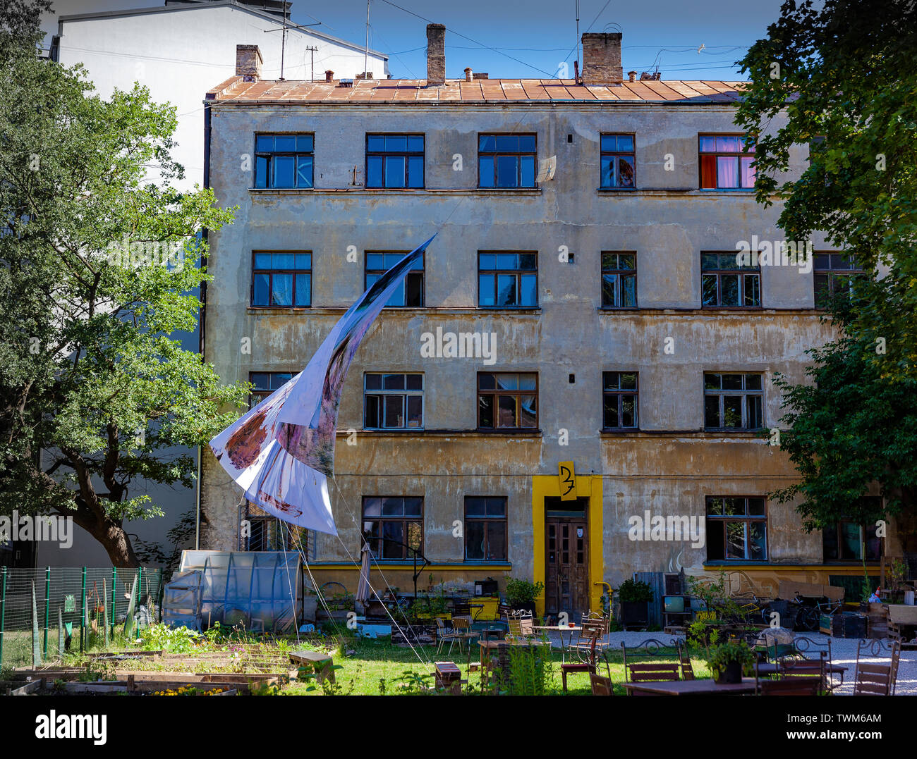 Riga, die Hauptstadt Lettlands, eines der Baltischen Staaten. Straße und Bauwerken im Sommer 2017 übernommen. Stockfoto