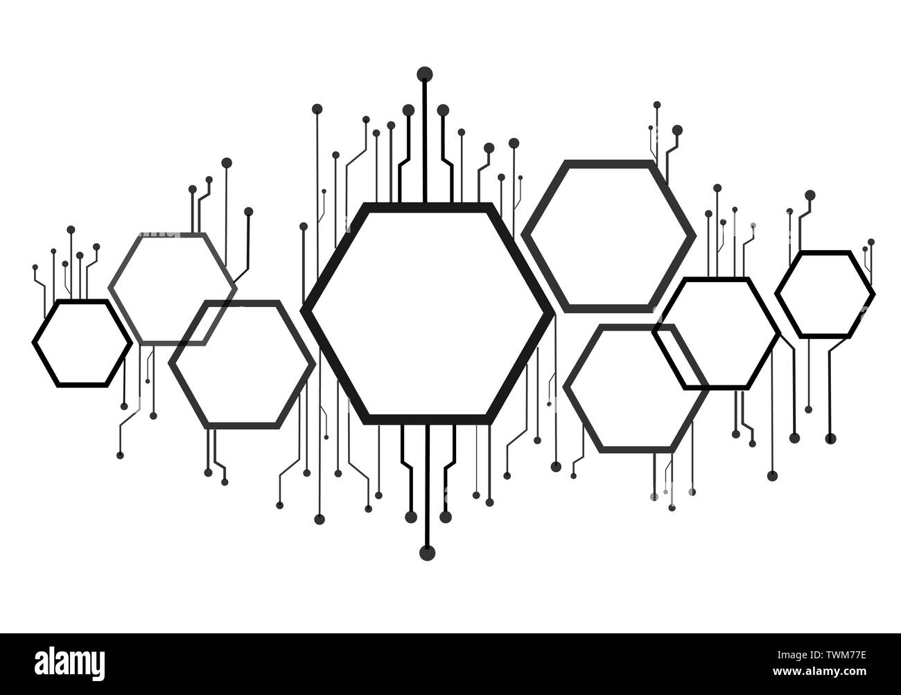 Abstrakte Bienenstock, Hexagon und Technologie Linie Hintergrund Stockfoto