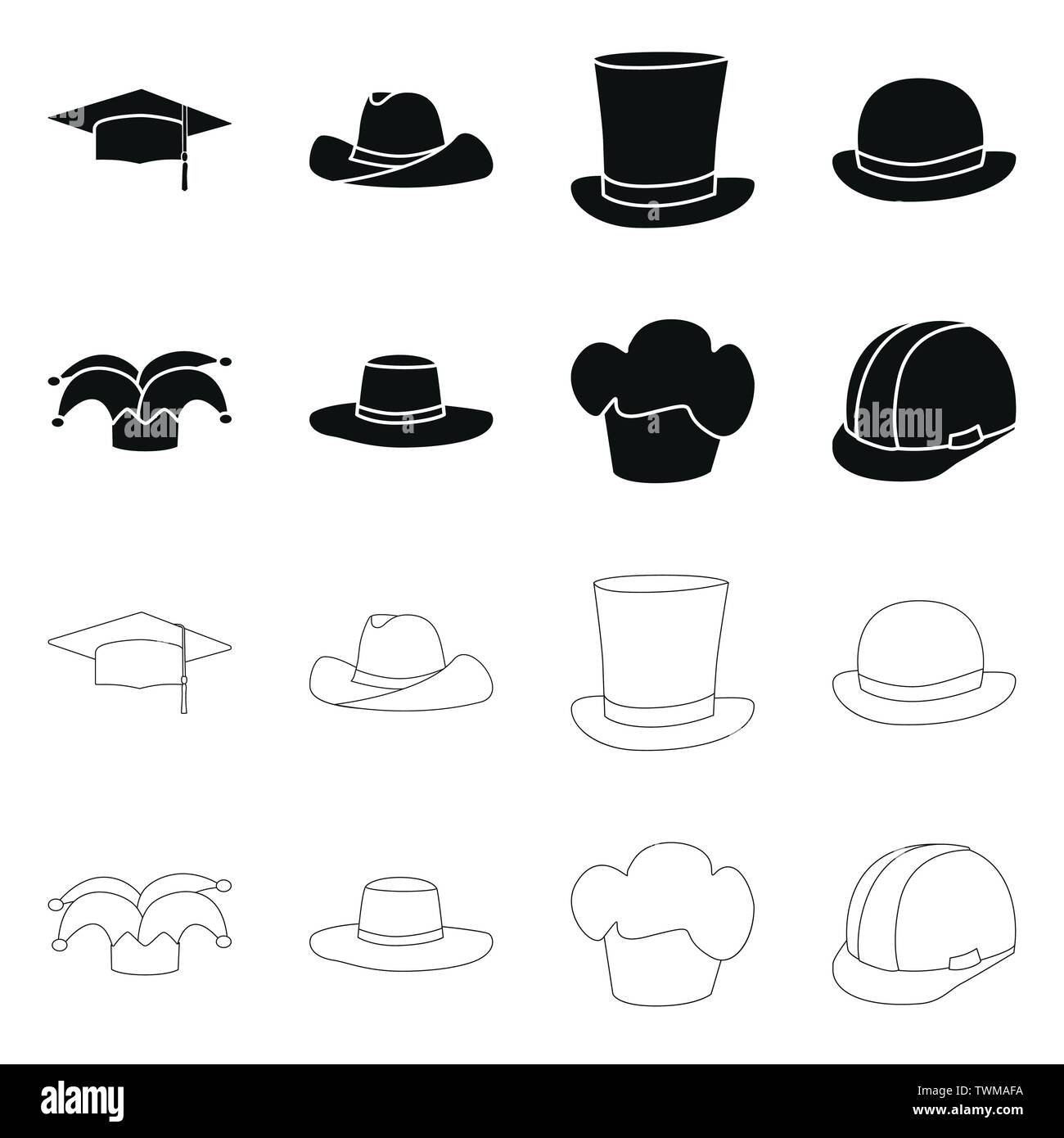 Isoliertes Objekt von Kleidung und Cap Logo. Kleidung und Baskenmütze vektor Symbol für das Lager. Stock Vektor