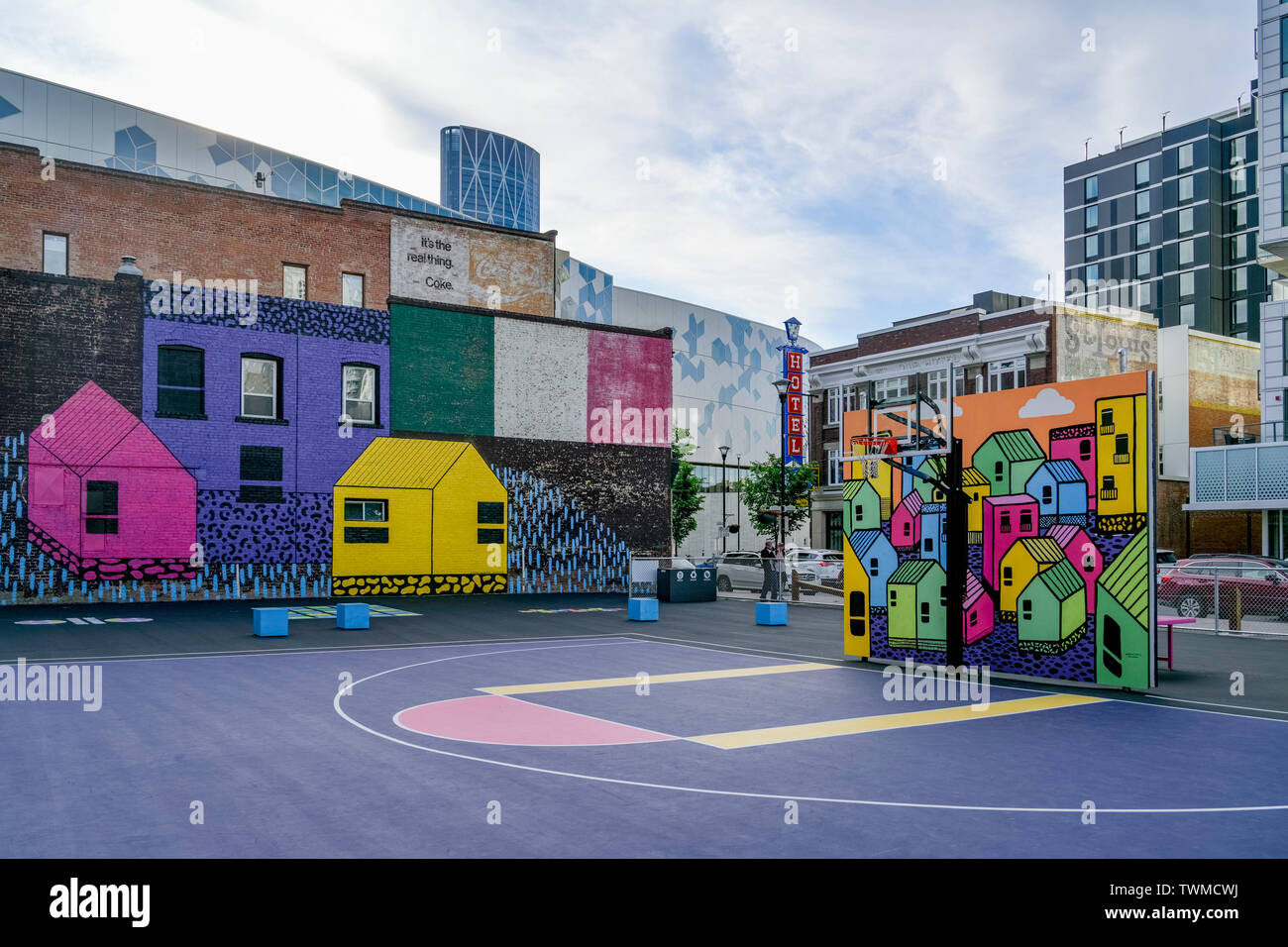 Multi-Spiele Park, der Schlag, East Village, Calgary, Alberta, Kanada Stockfoto