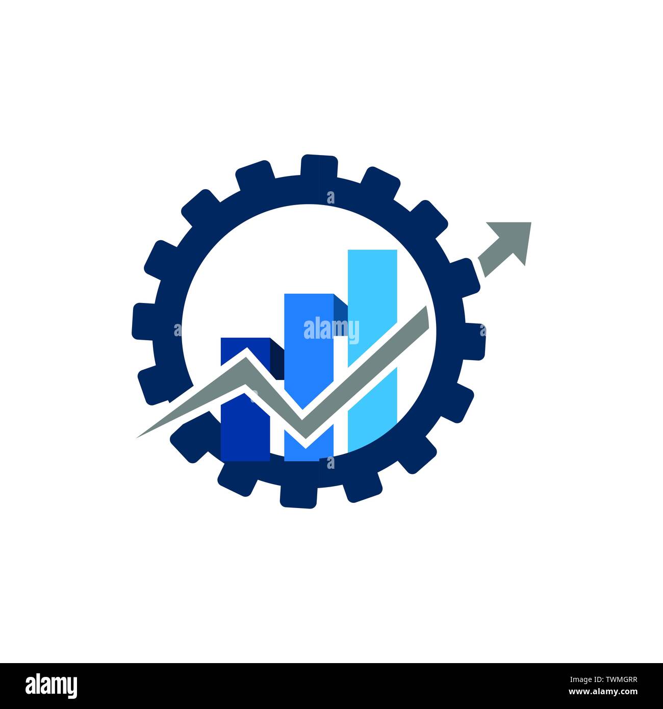 Wirtschaft Finanzen logo Graph bar Pfeil in Cog gang Design Vector Stock Vektor