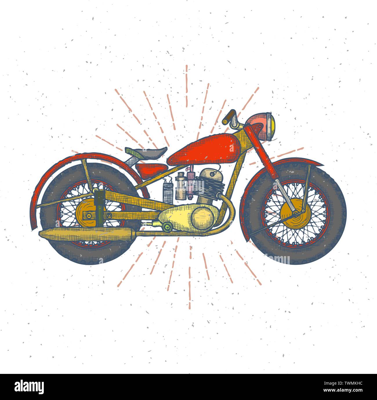 Hand gezeichnet Vintage Motorcycle Vektor logo Vorlage. bikeshop oder  Motorrad Service Symbol. Vektor Stock-Vektorgrafik - Alamy