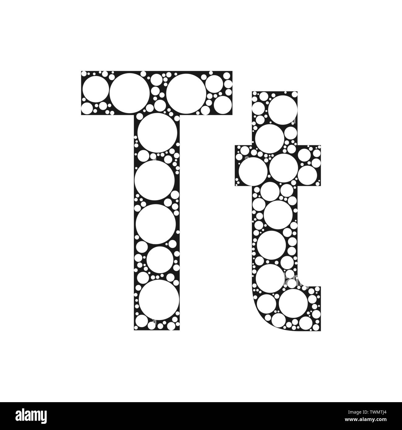 Die Buchstaben des Alphabets in Schwarz und Weiß kreisen. Vektorschrift Abbildung. Stock Vektor