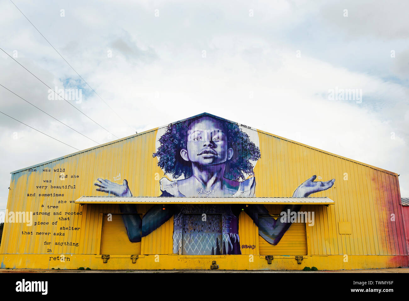 Studio in der Bywater, New Orleans. Wandmalerei von Bmike Odums und Worte, durch Cleo Wade Stockfoto