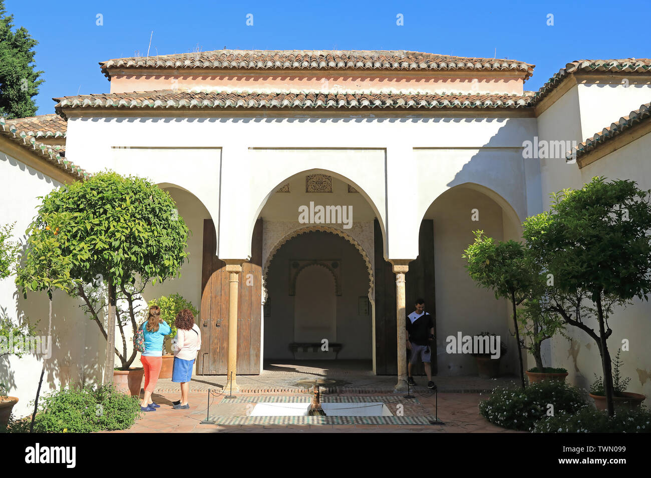 Die Orange Tree Courtyard in die maurische Festung Alcazaba in Malaga, Spanien, Europa Stockfoto