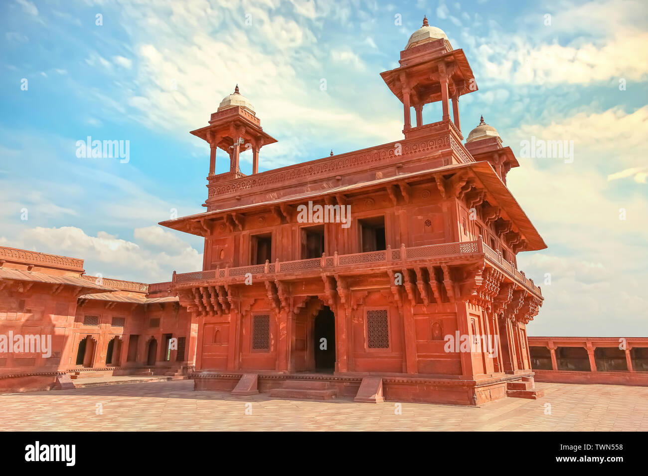Fatehpur Sikri mittelalterlichen roten Sandstein Architektur von Diwan-I-Khas als der Hall des öffentlichen Publikum bekannt Stockfoto