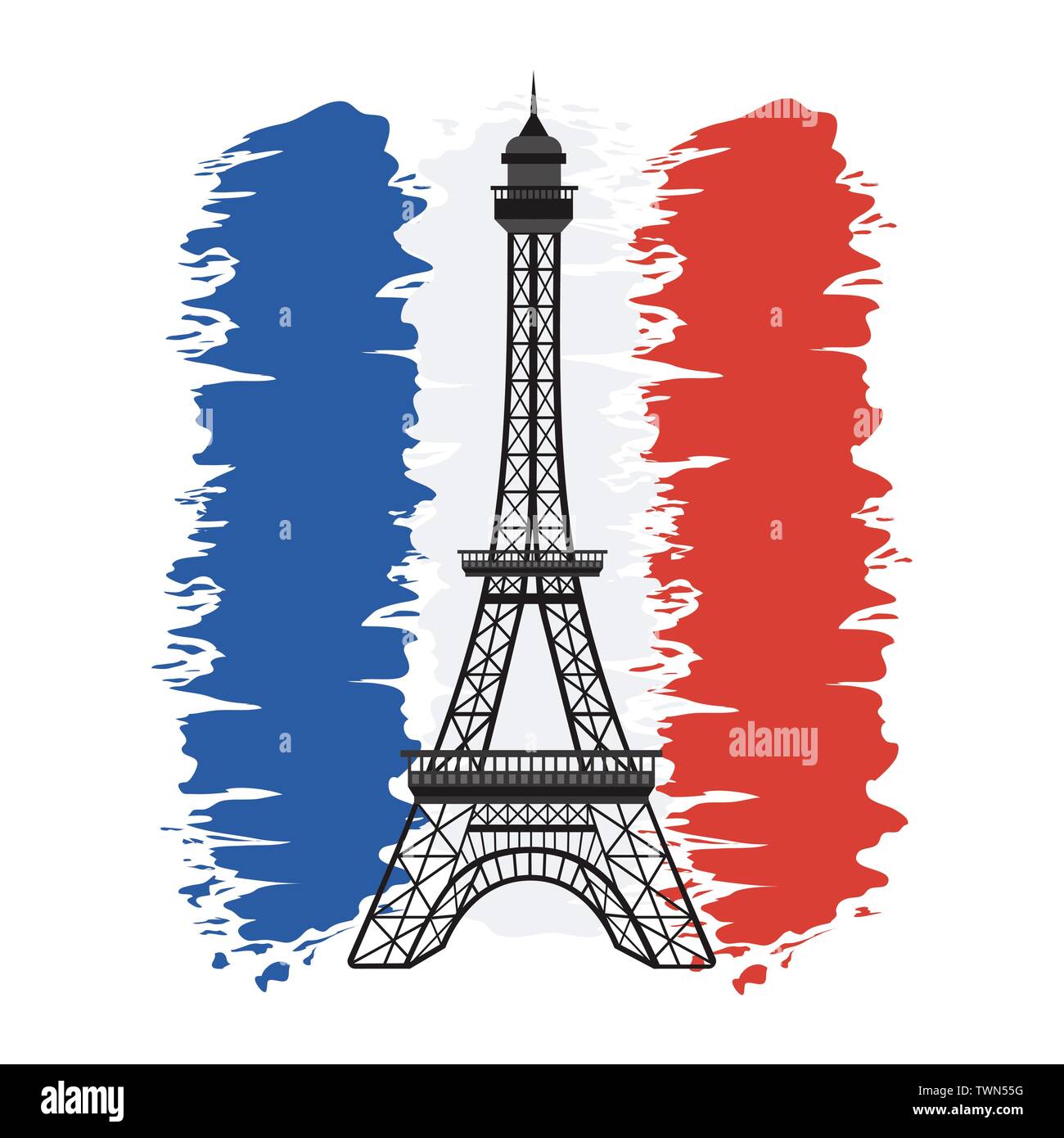 Flagge Frankreich mit Eiffelturm feier tag Vector Illustration zu Bastille Stock Vektor