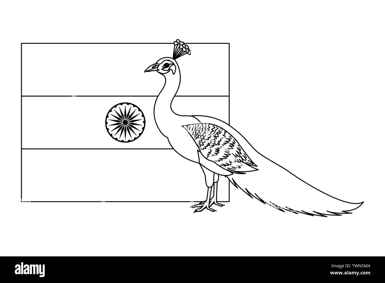 Flagge von Indien Symbol Karikatur in Schwarz und Weiß Stock Vektor