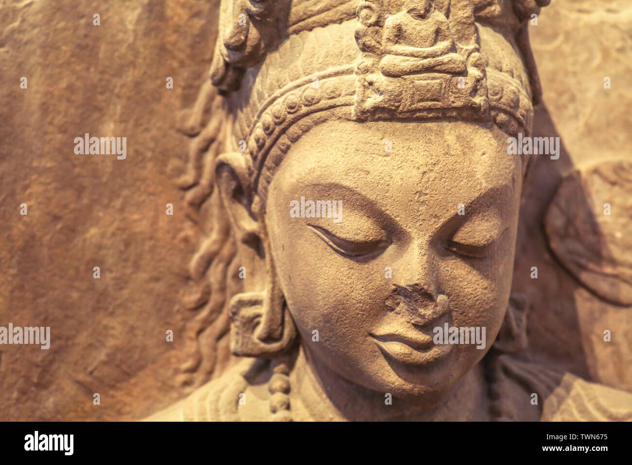 Archäologische Chlorid Stein Skulptur der indischen Göttin "avalokitesvara" aus dem elften Jahrhundert unserer Zeitrechnung Stockfoto