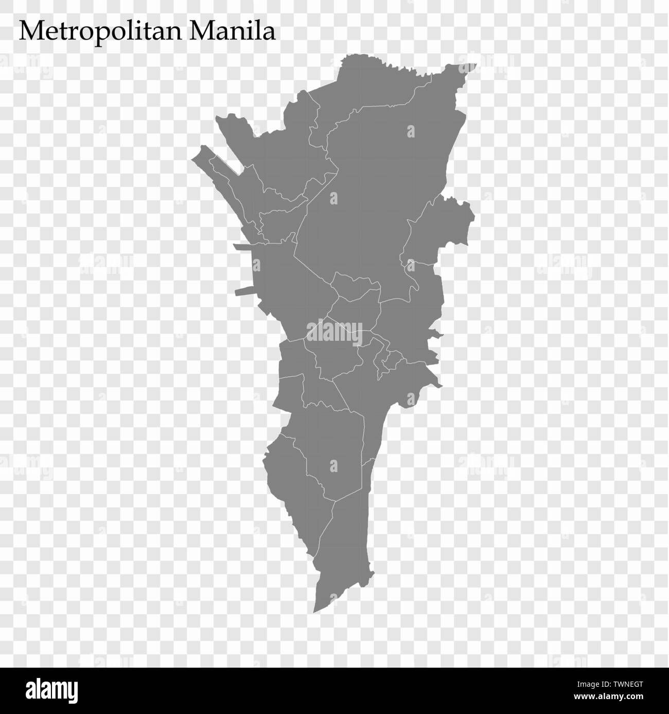 Hohe Qualität Karte von Metropolitan Manila ist eine Region der Philippinen, mit den Grenzen der Provinzen Stock Vektor