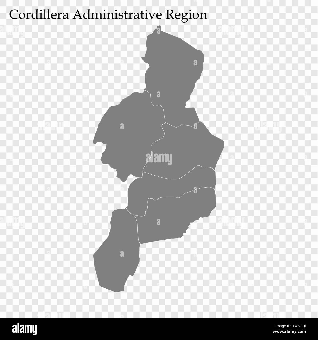 Hohe Qualität Karte von Cordillera Administrative Region ist eine Region der Philippinen, mit den Grenzen der Provinzen Stock Vektor