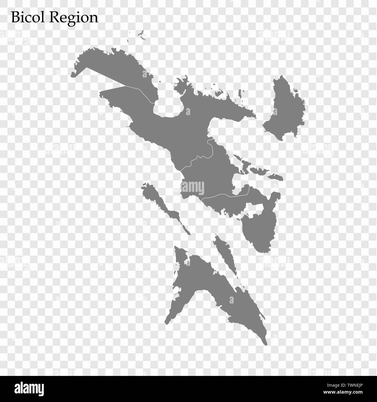 Hohe Qualität Karte der Bicol Region ist eine Region der Philippinen, mit den Grenzen der Provinzen Stock Vektor