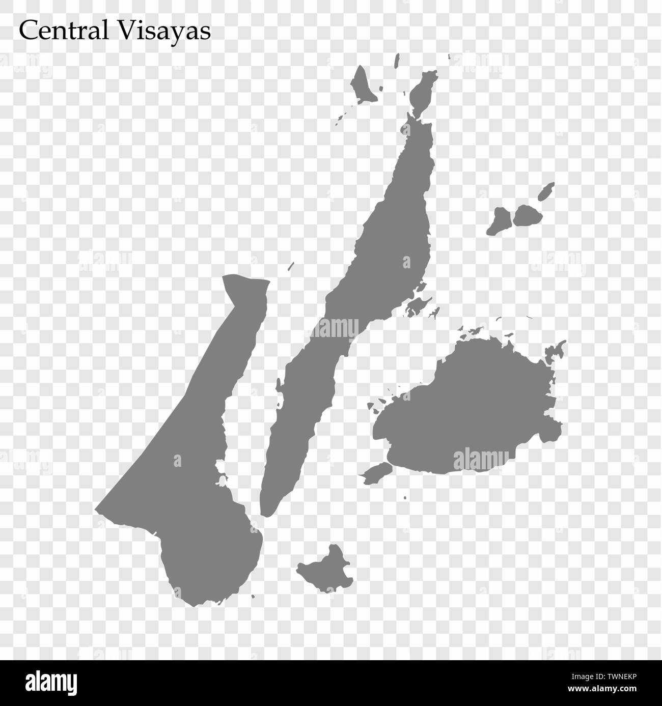 Hohe Qualität Karte von Central Visayas ist eine Region der Philippinen, mit den Grenzen der Provinzen Stock Vektor