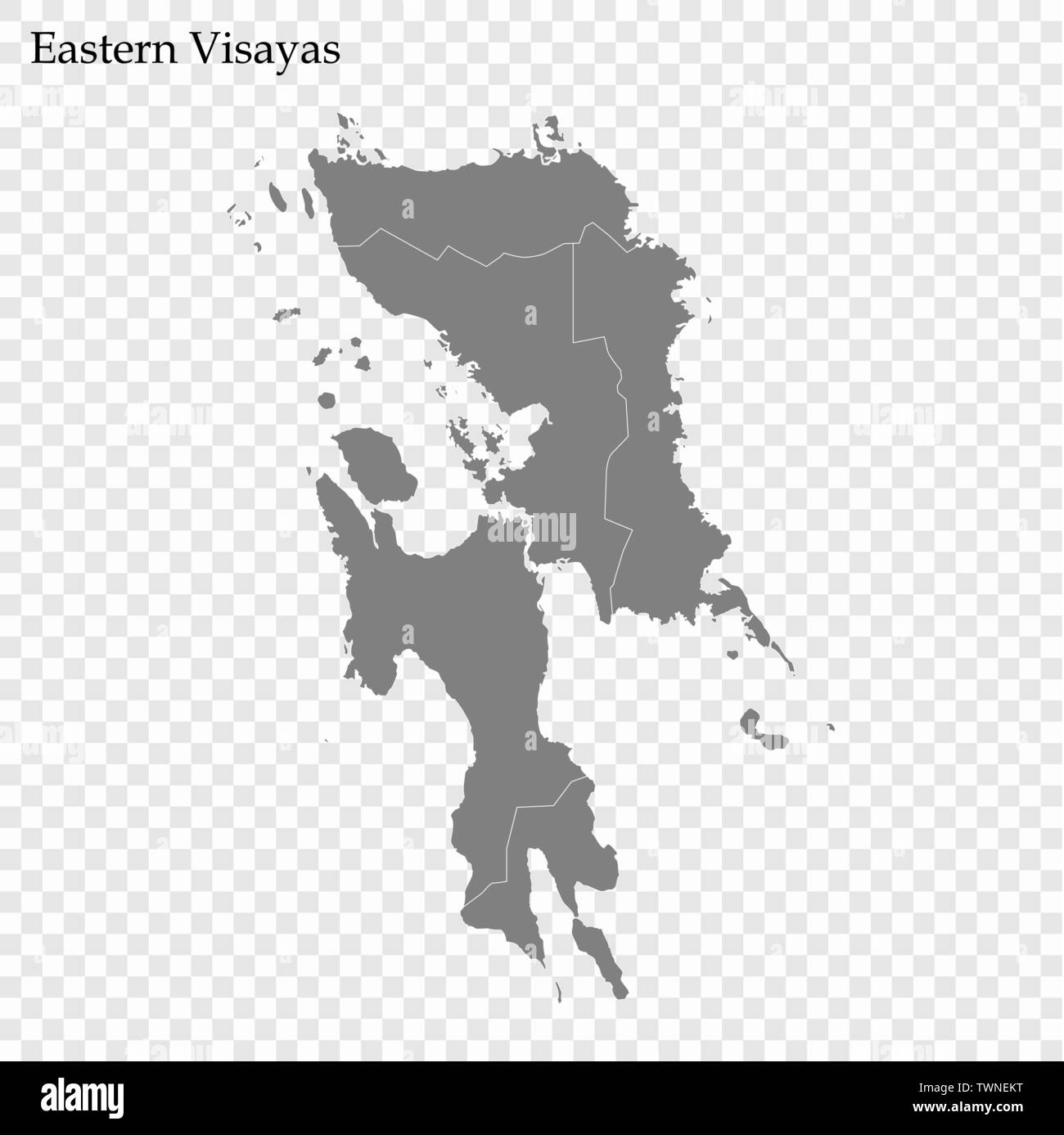 Hohe Qualität Karte von östlichen Visayas ist eine Region der Philippinen, mit den Grenzen der Provinzen Stock Vektor