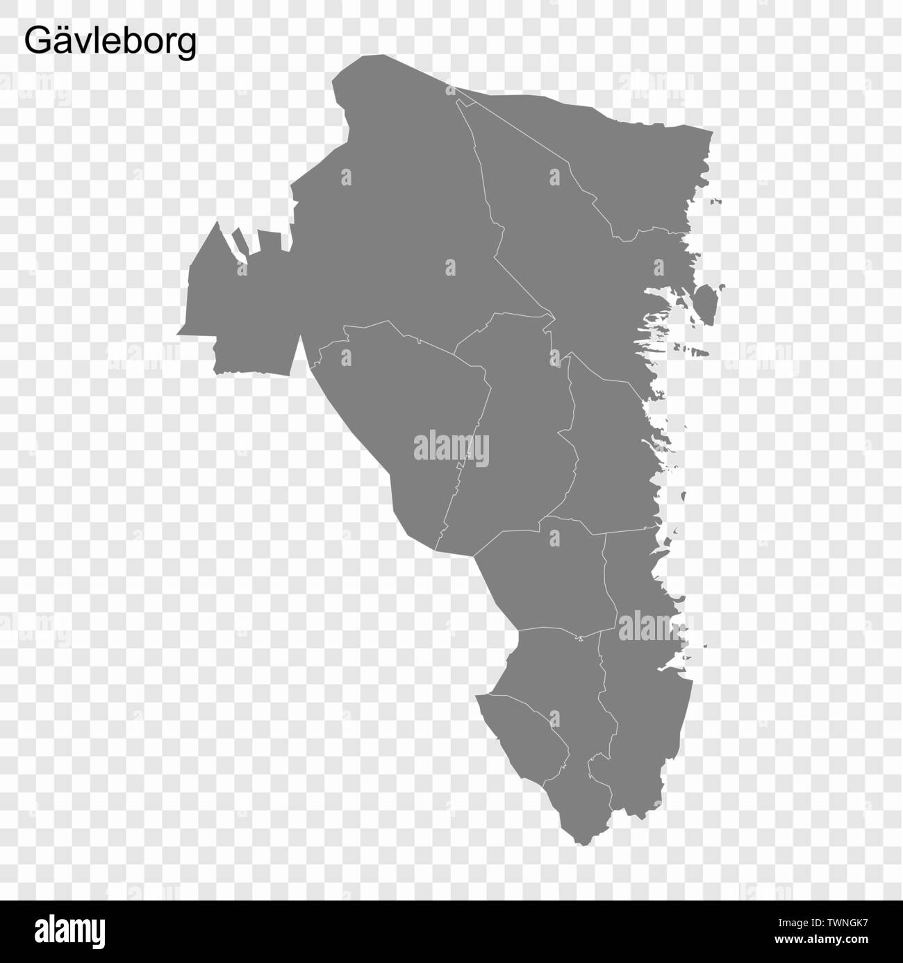 Hohe Qualität Karte von Gavleborg ist ein County von Schweden, mit den Grenzen der Gemeinden Stock Vektor