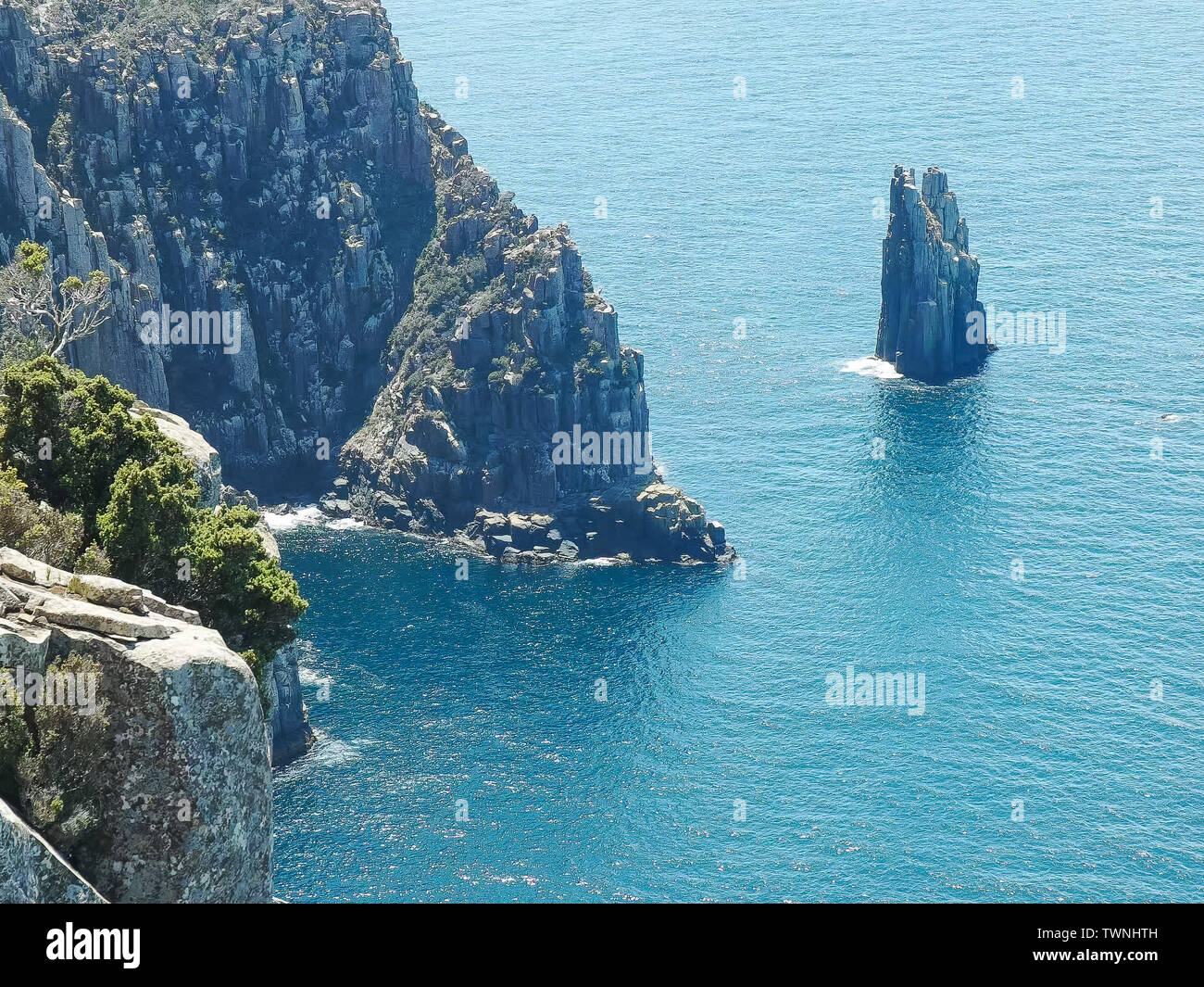 Der Blick auf das Denkmal auf dem Cape hauy Track, Tasmanien Stockfoto