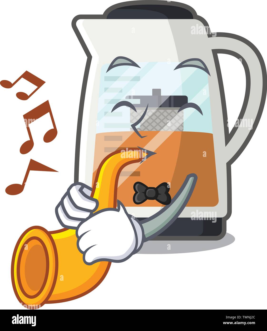 Mit Trompete Teekocher ist in Cartoon Flasche serviert. Stock Vektor Mit Trompete Teekocher ist in Cartoon Flasche serviert. Stock Vektor