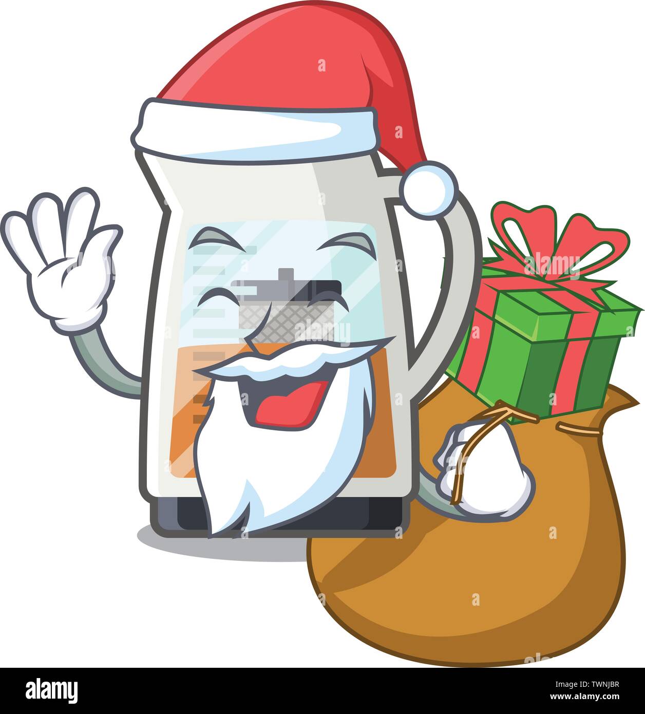 Weihnachtsmann mit Geschenk Teekocher im Charakter Kühlschränke Stock Vektor