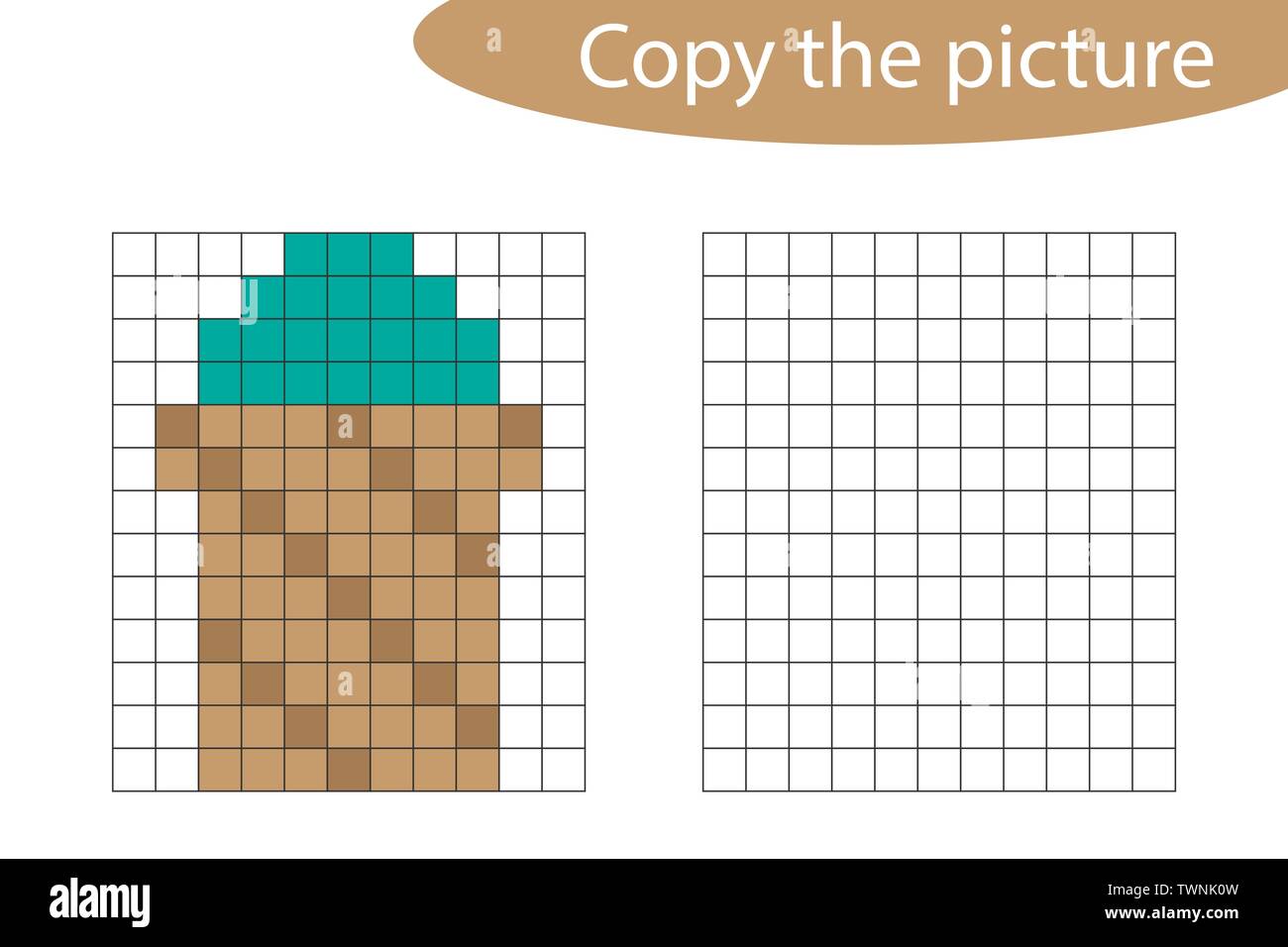 Das Bild, pixel Kunst, Eis cartoon Kopieren, Zeichnung Skills Training, Bildungs-Papier Spiel für die Entwicklung der Kinder, Kinder Vorschule Aktivitäten Stock Vektor