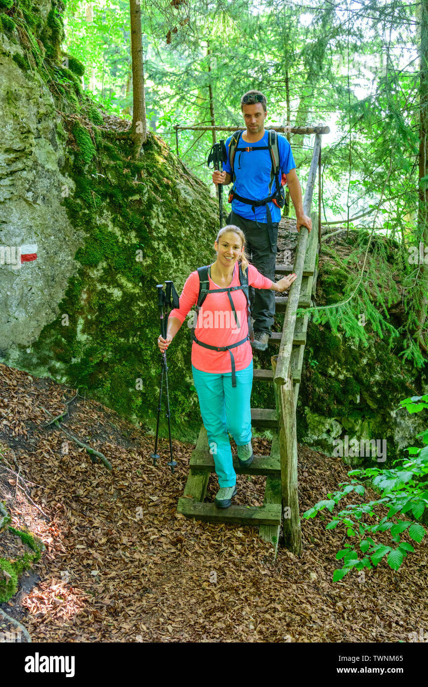 Wanderung in schäbiger Wald in der Nähe von Dollnstein im Naturpark Altmühltal Stockfoto