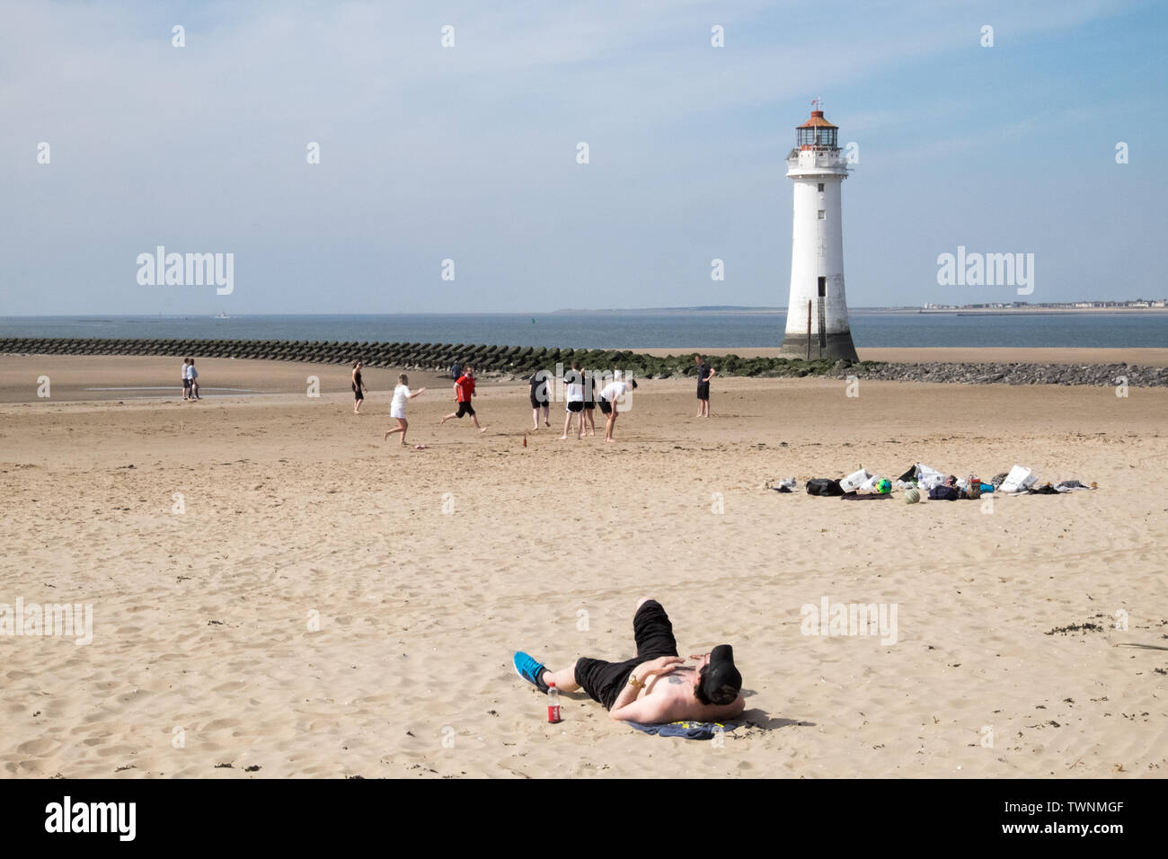 New Brighton, Strand, Wirral, Sandy, West, Bank, der Fluss Mersey, Liverpool, Norden, Norden, Stadt, North West, Merseyside, England, Englisch, GB, Großbritannien, England, Großbritannien, Stockfoto