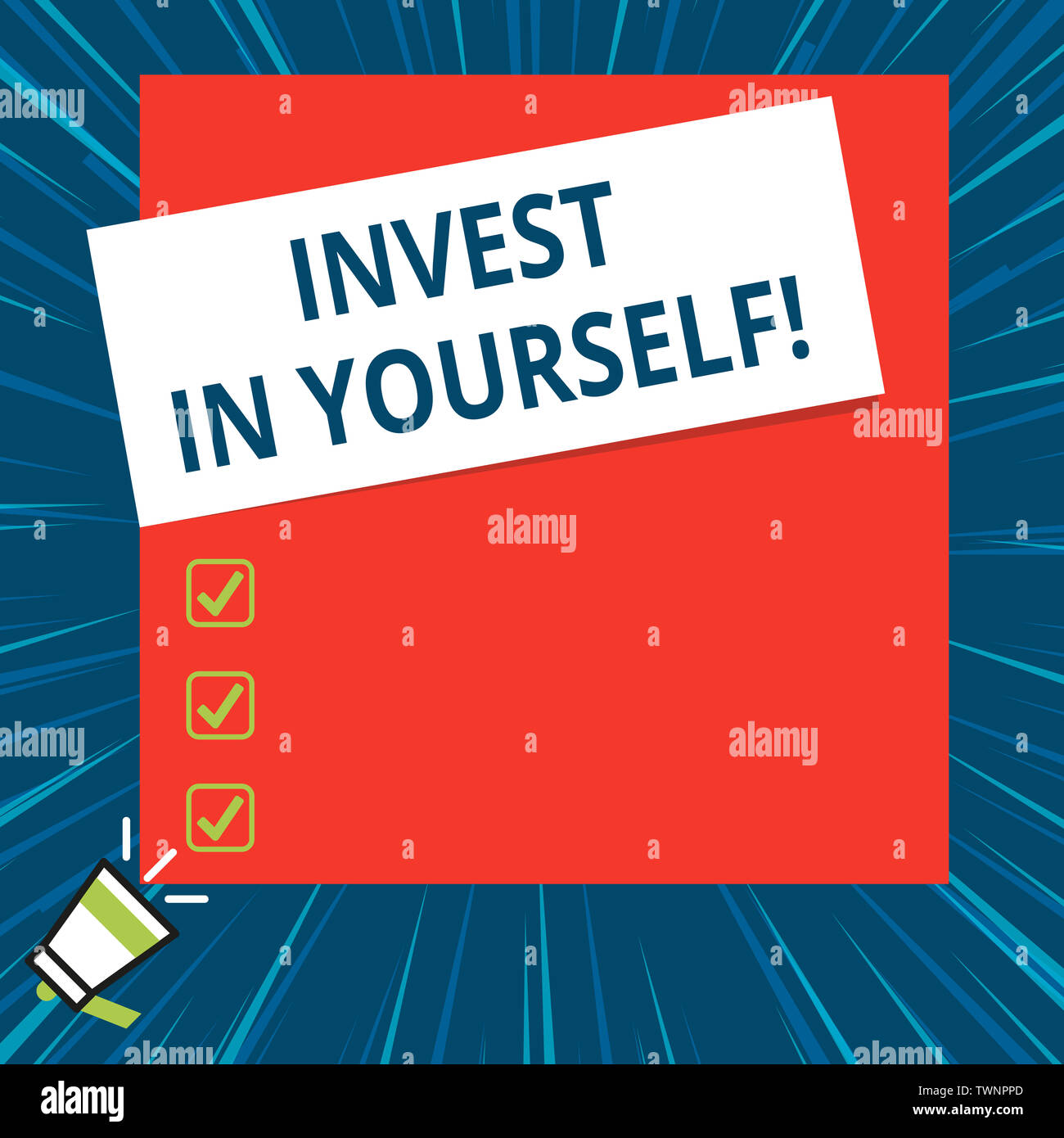 Wort schreiben Text Investieren in sich. Business foto Präsentation nvesting in einem Reisebus oder ein neues Großes leeres Quadrat Rechteck stick zu erfahren Stockfoto